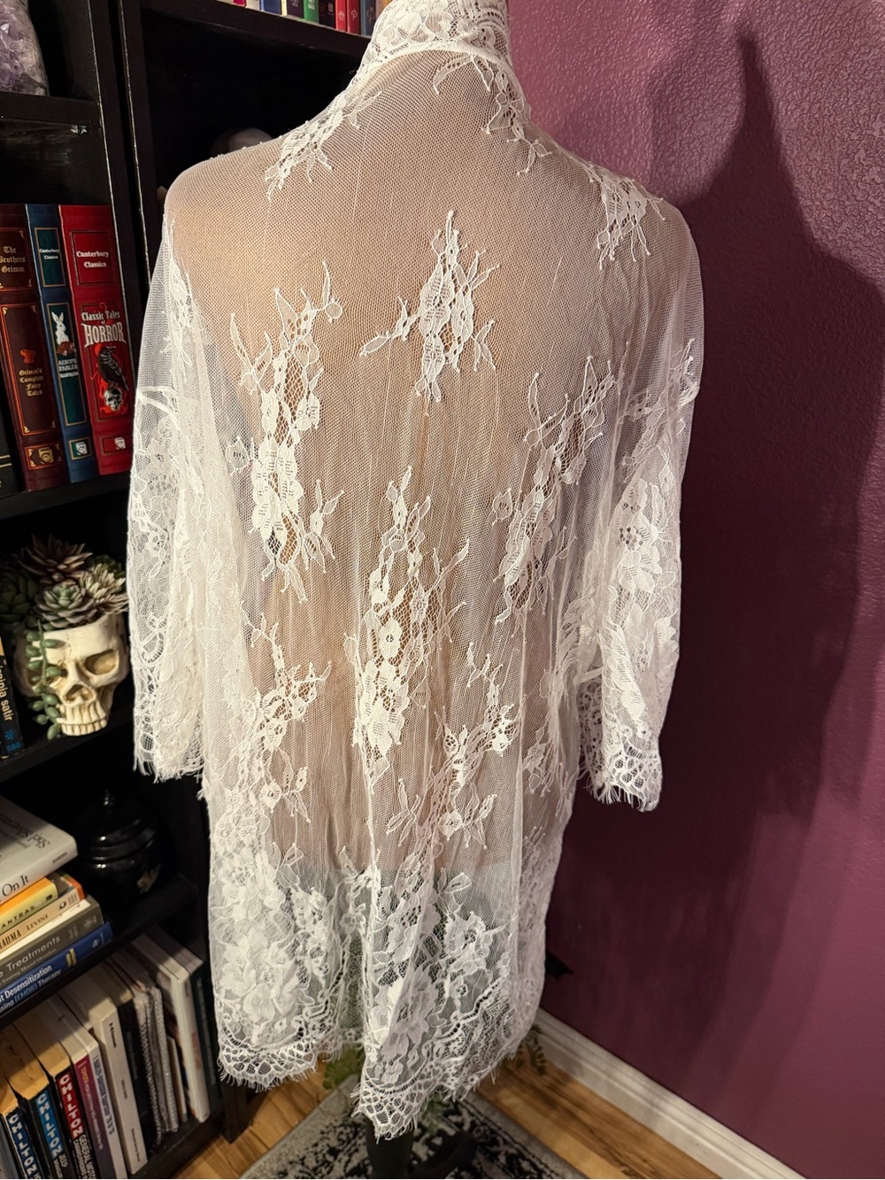 Sheer Lace Robe - White - Picture 4 of 4